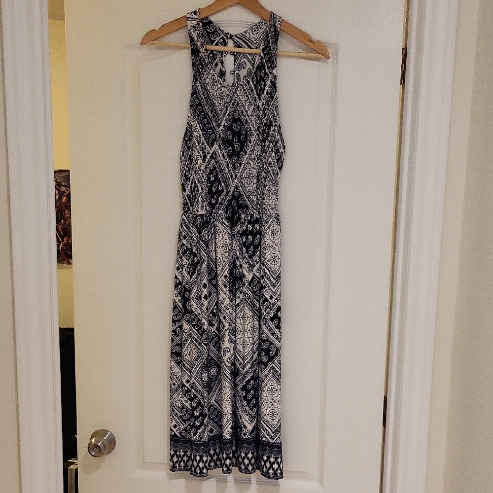 Dex Black and White Halter Midi Sundress